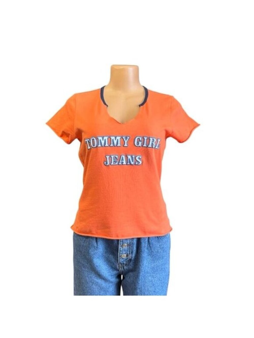 Vintage Y2K Tommy Hilfiger Tommy Girl Jeans Cropped Babydoll Tee - L
